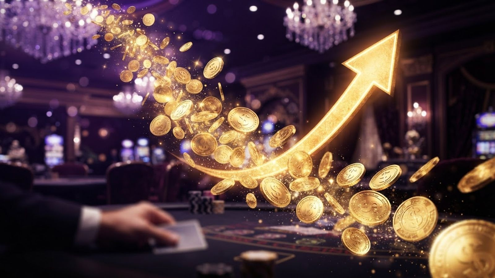 Pièces d'or avec flèche montante illustrant le cashback